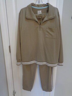 MUK LUKS Taupe Quarter-Zip 2 Piece Loungewear Set | Jogger Tracksuit